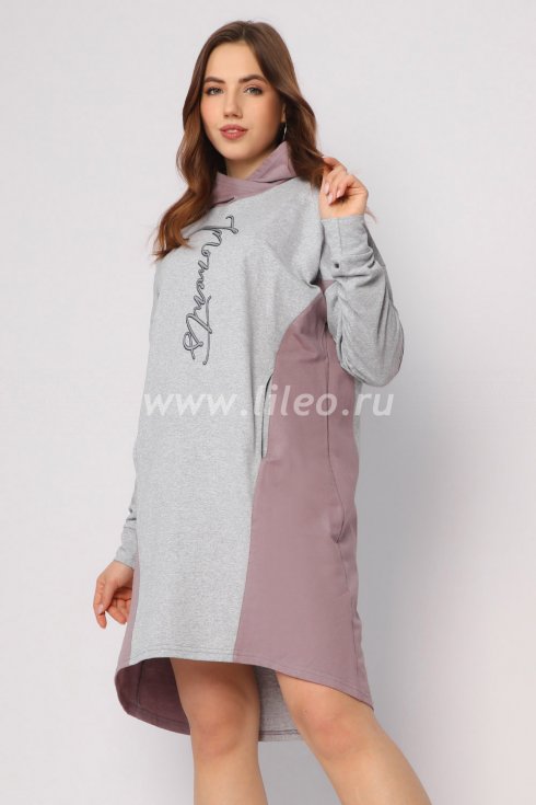 Платье , серый меланж/какао